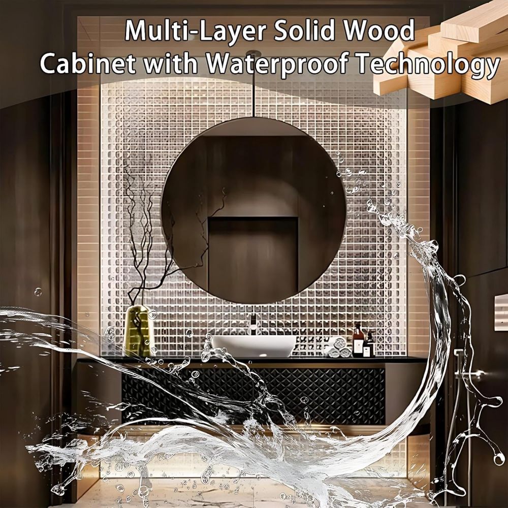 70IN Bathroom Vanity - Luxury Bathroom Vanity with Smart LED Defog Mirror, One-Touch Defog & Lighting, Floating Sink Cabinet with 2 Drawers, No Assembly Required, Brown Mirror