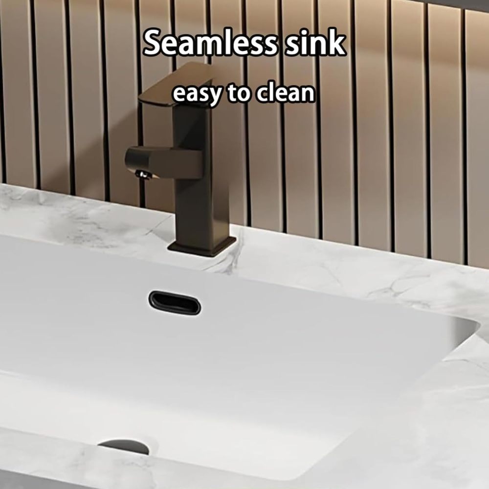 66IN Bathroom Vanity - Solid Wood Bathroom Vanity with Anti-Fog Mirror Cabinet, One-Touch Defog & Lighting, Floating Sink Cabinet with 2 Drawers, No Assembly Required,Wood
