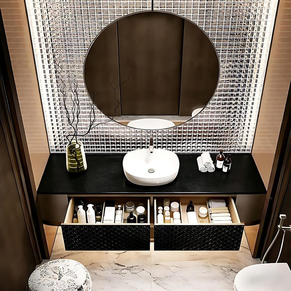 70IN Bathroom Vanity - Luxury Bathroom Vanity with Smart LED Defog Mirror, One-Touch Defog & Lighting, Floating Sink Cabinet with 2 Drawers, No Assembly Required, Brown Mirror