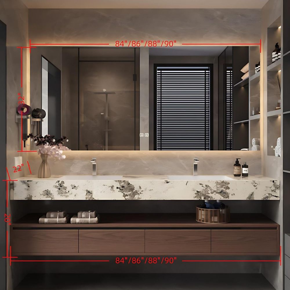 84 inch Double Sink Bathroom Vanity - Luxury Floating Bathroom Vanity with Anti-Fog Mirror Cabinet & 4 Drawers, One-Piece Marble Countertop, Solid Wood, Fully Assembled, Wood
