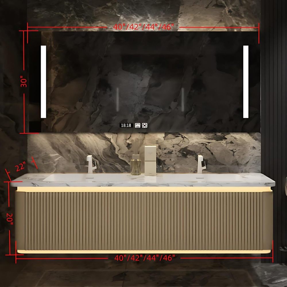 46 inch Bathroom Vanity with Sink - Wall-Mounted Bathroom Vanity with Defogging Mirror & Storage Drawers, Floating Design, Integrated Countertop, Smart Sensor Light, Fully Assembled, Gold