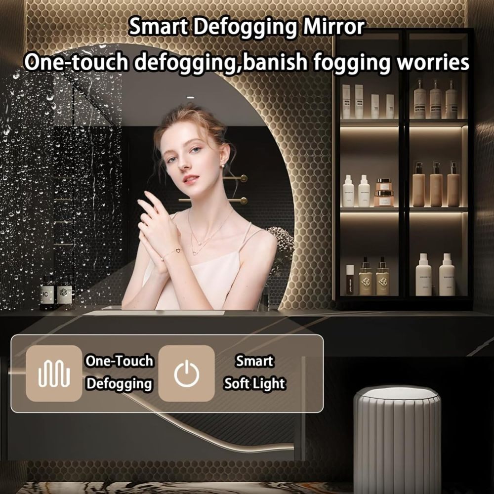 102IN Double Sink Bathroom Vanity - Luxury Bathroom Vanity with Smart Defog Mirror & 2 Drawers, One-Touch Defog, Floating Sink Cabinet with Storage, No Assembly Required, Black