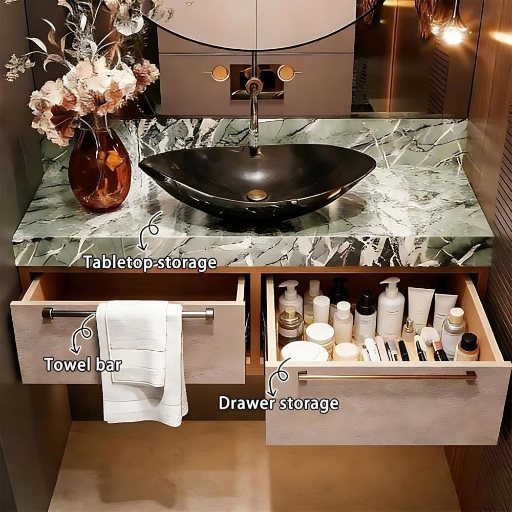 36IN Bathroom Vanity with Sink - Modern Bathroom Vanity with Smart Defog Mirror, One-Touch Defog & Lighting, Floating Sink Cabinet with 2 Drawers, No Assembly Required, Off-White Mirror