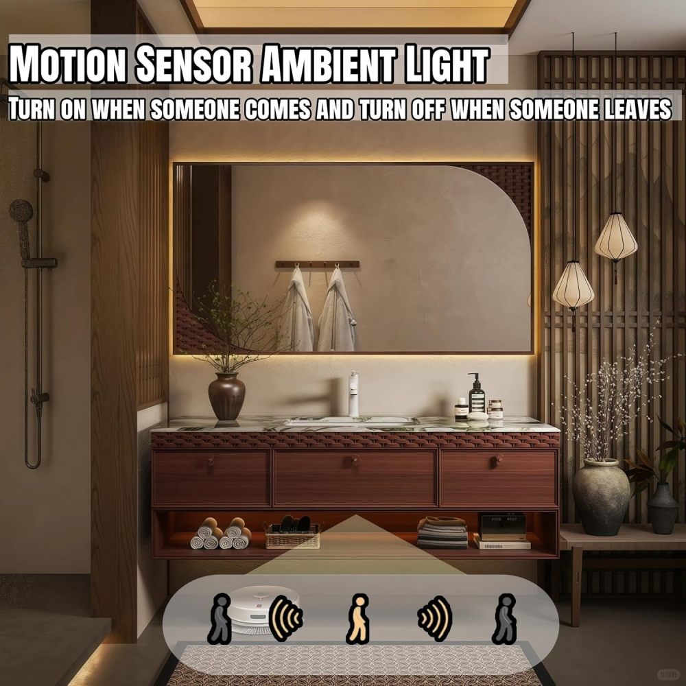 92" Bathroom Vanity with Sink - Modern Bathroom Vanities with Smart Anti-Fog Mirror, Sintered Stone Countertop, Multi-Layer Solid Wood Bathroom Storage Cabinet, Floating Vanity Set,Wood Color