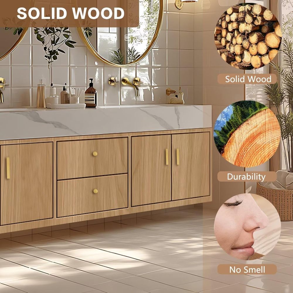 High QLQ Bathroom Vanity – Wall-Mounted Bathroom Vanity with Integrated Double Sinks Includes Symmetrical Solid Wood Cabinet, Double Drawers, Multi-Functional Mirrors (76IN)