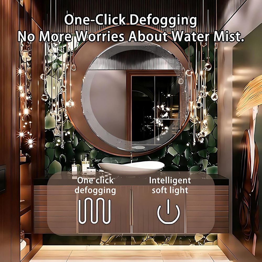 54IN Bathroom Vanity with Sink - Luxury Bathroom Vanity with Smart Defog Mirror, One-Touch Defog & Lighting, Modern Sink Cabinet with Storage Areas, No Assembly Required, Brown Mirror