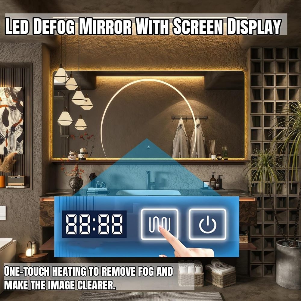 92" Bathroom Vanity with Sink - Luxury Bathroom Vanities Featuring Smart Anti-Fog Mirror, Multi-Layer Solid Wood Bathroom Storage Cabinet, Large Capacity Floating Vanity Set,Wood Grain Color