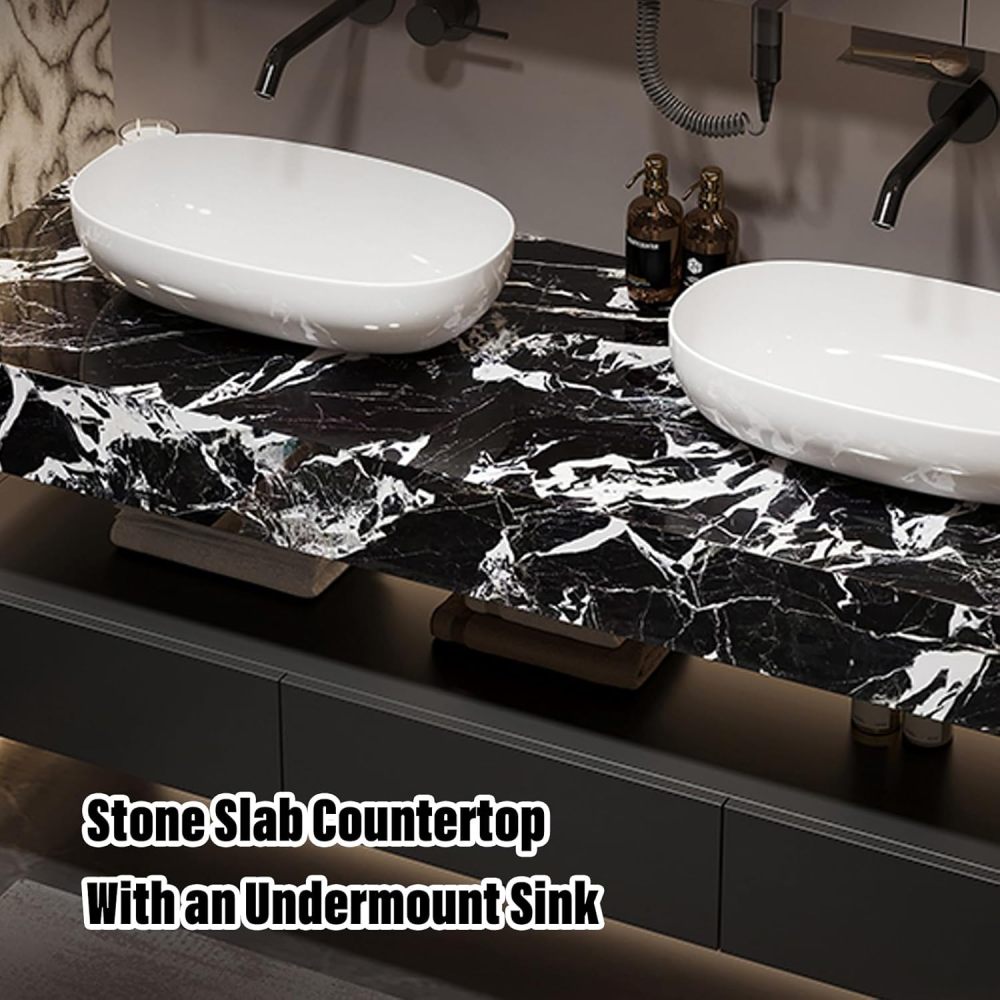54IN Double Bathroom Vanity with Sink - Floating Bathroom Vanity Set | Includes LED Smart Defogging Mirror Cabinet & 2 Tabletop Ceramic Watercolor Stands | Multi-Layer Solid Wood Material