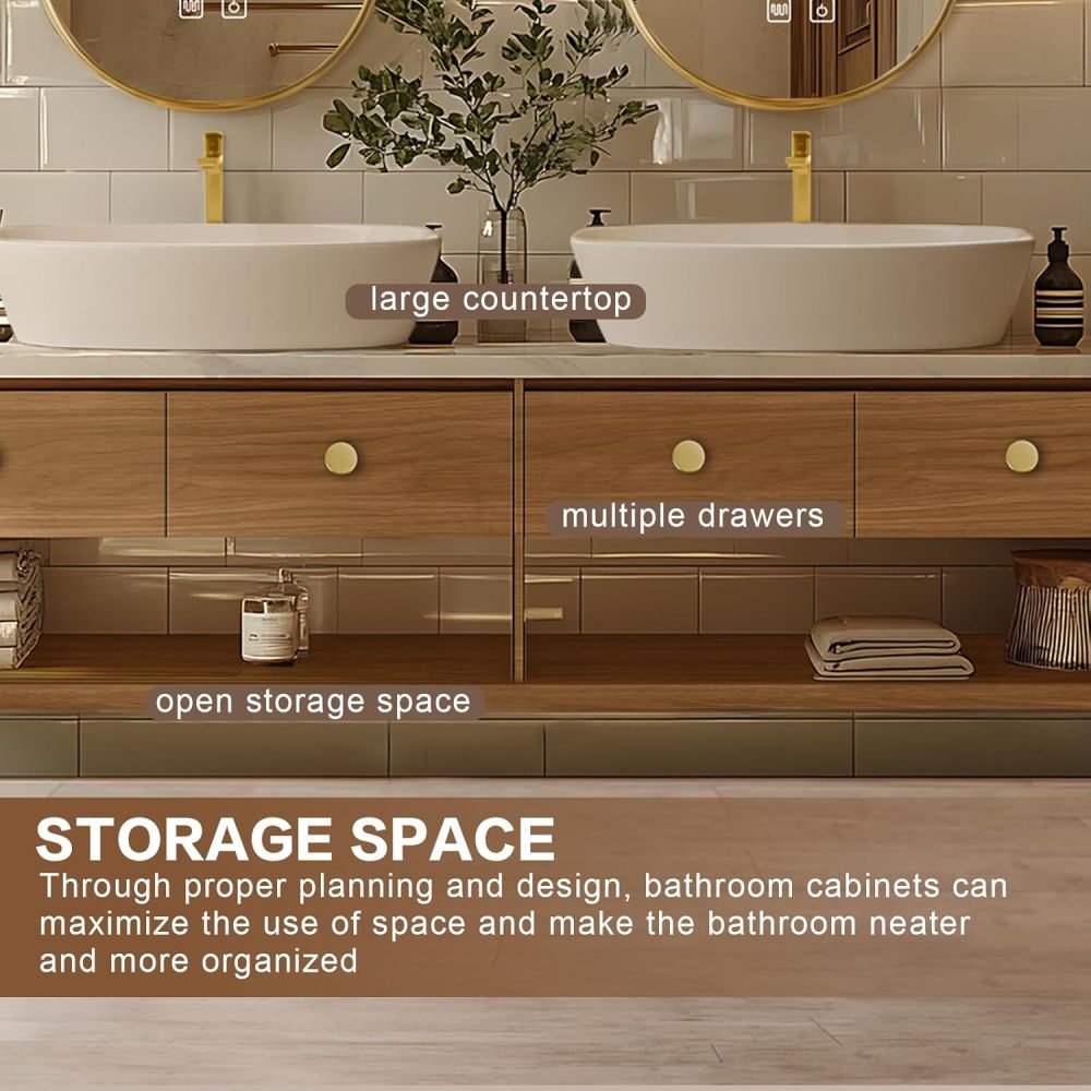 Bathroom Vanity - Retro Bathroom Vanity with Double Sinks Includes Above Counter Sink & Log Style|Open Storage Rack,LED Smart Mirror,Exquisite Handle(92IN)