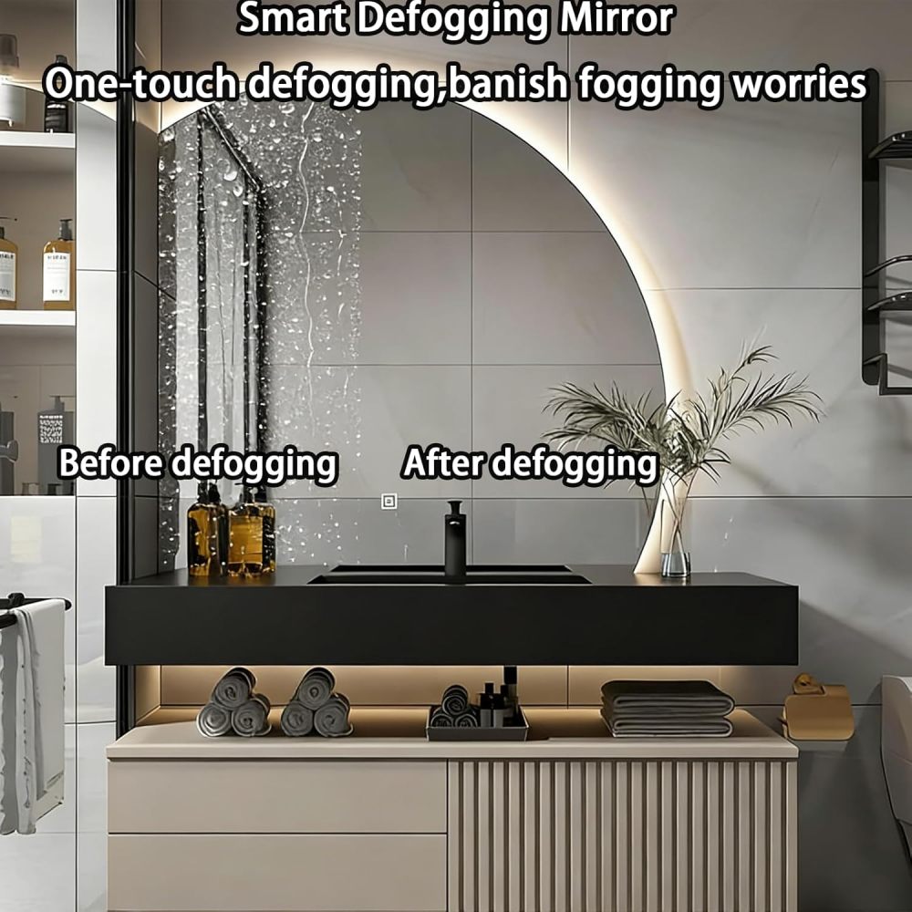 74IN Double Sink Bathroom Vanity - Modern Bathroom Vanity with Smart Defog Mirror, Floating Sink Cabinet with 3 Drawers, Complete Accessories, No Assembly Required, Khaki