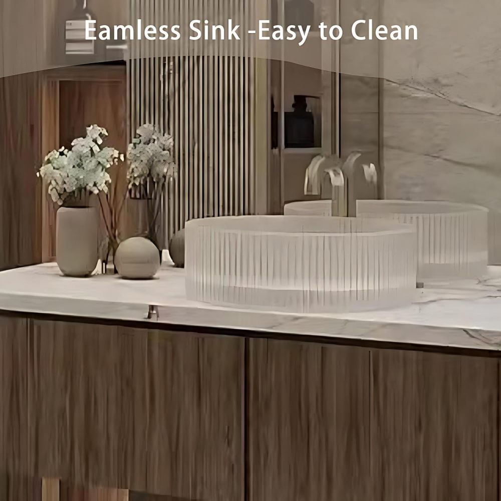 68IN Bathroom Vanity - Solid Wood Bathroom Vanity with Smart Defog Mirror, Floating Sink Cabinet with 2 Drawers & Seamless Sink, No Assembly Required, Wood Mirror