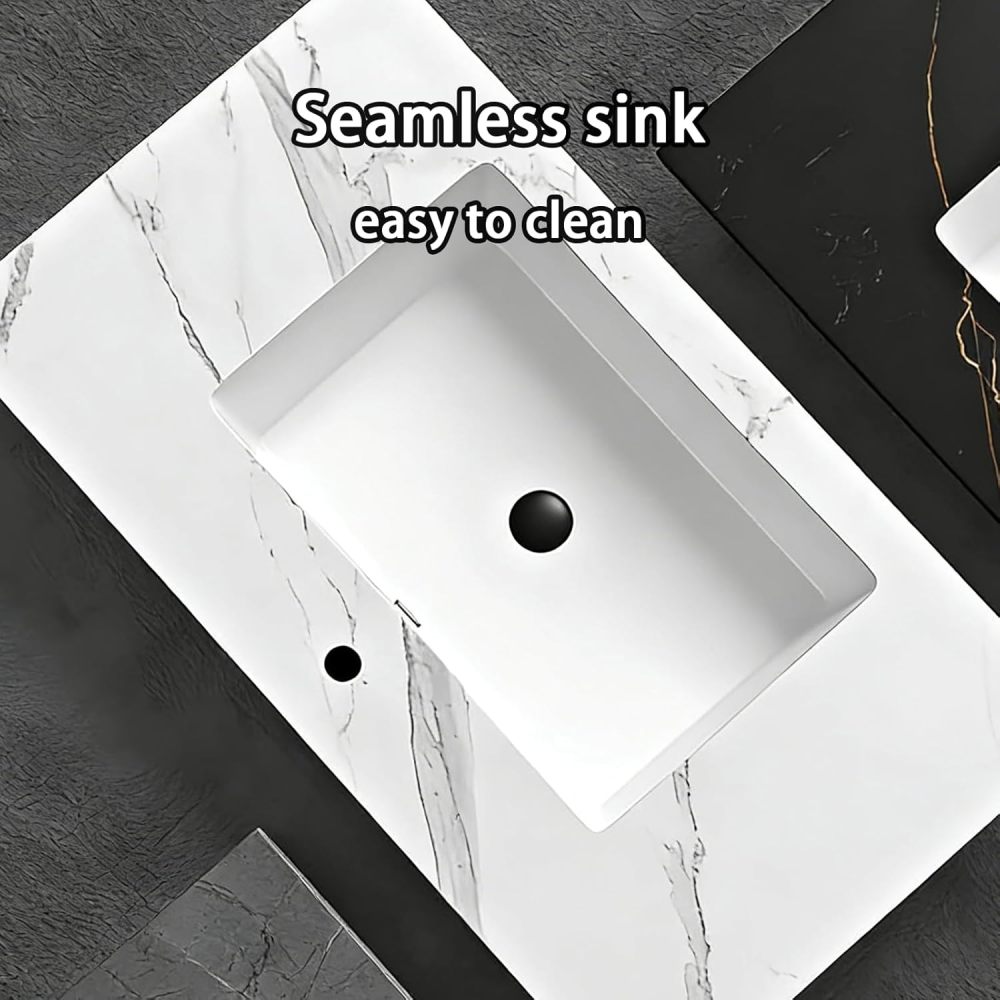 74IN Double Sink Bathroom Vanity - Modern Bathroom Vanity with Smart Defog Mirror, Floating Sink Cabinet with 3 Drawers, Complete Accessories, No Assembly Required, Khaki