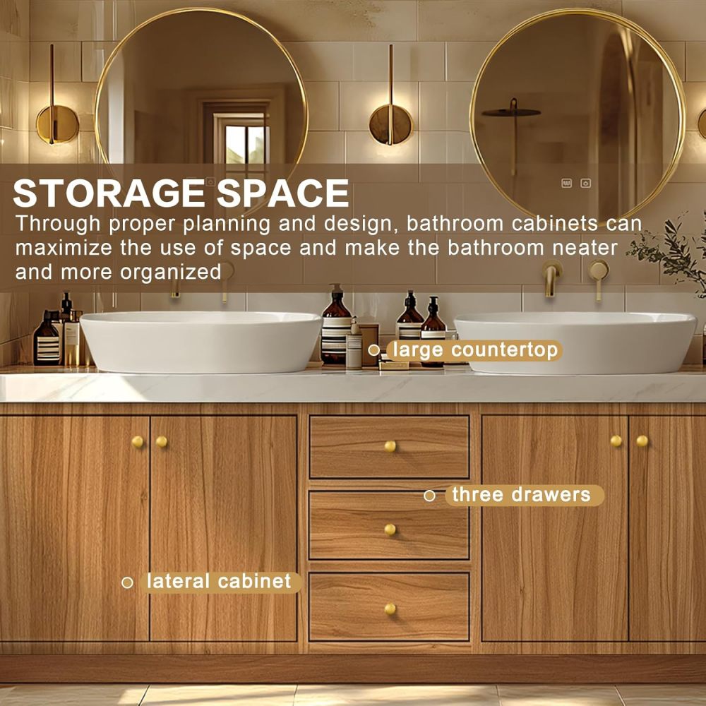 Bathroom Vanity - Modern Bathroom Vanity with Double Sinks Includes Solid Wood Cabinet & Round Mirror|American Country Style,Large Storage Space(80IN)