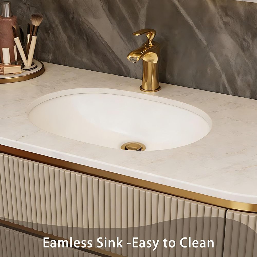 88IN Bathroom Vanity - Modern Bathroom Vanity with Smart Defog Mirror, Floating Sink Cabinet with 3 Drawers & Seamless Sink, No Assembly Required, Grey- Mirror