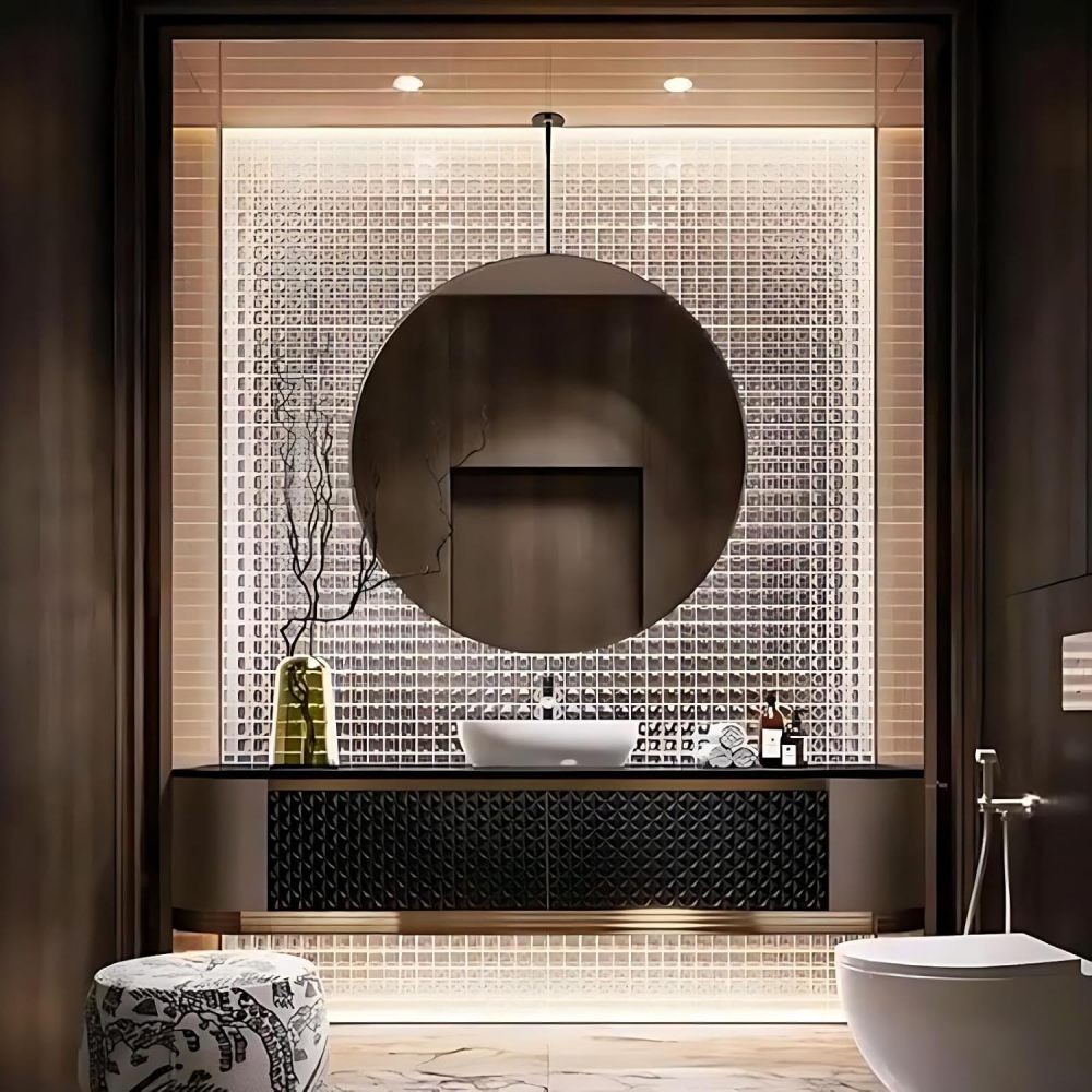 70IN Bathroom Vanity - Luxury Bathroom Vanity with Smart LED Defog Mirror, One-Touch Defog & Lighting, Floating Sink Cabinet with 2 Drawers, No Assembly Required, Brown Mirror
