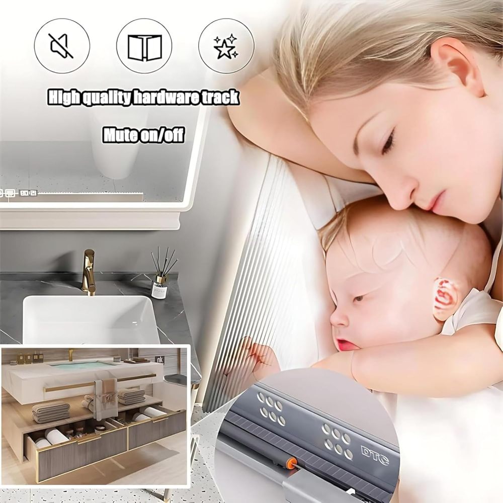 70IN Bathroom Vanity with Sink - Luxury Bathroom Vanity with Smart Defog Mirror, One-Touch Defog & Lighting, Floating Sink Cabinet with Multiple Storage Areas, No Assembly Required, Grey