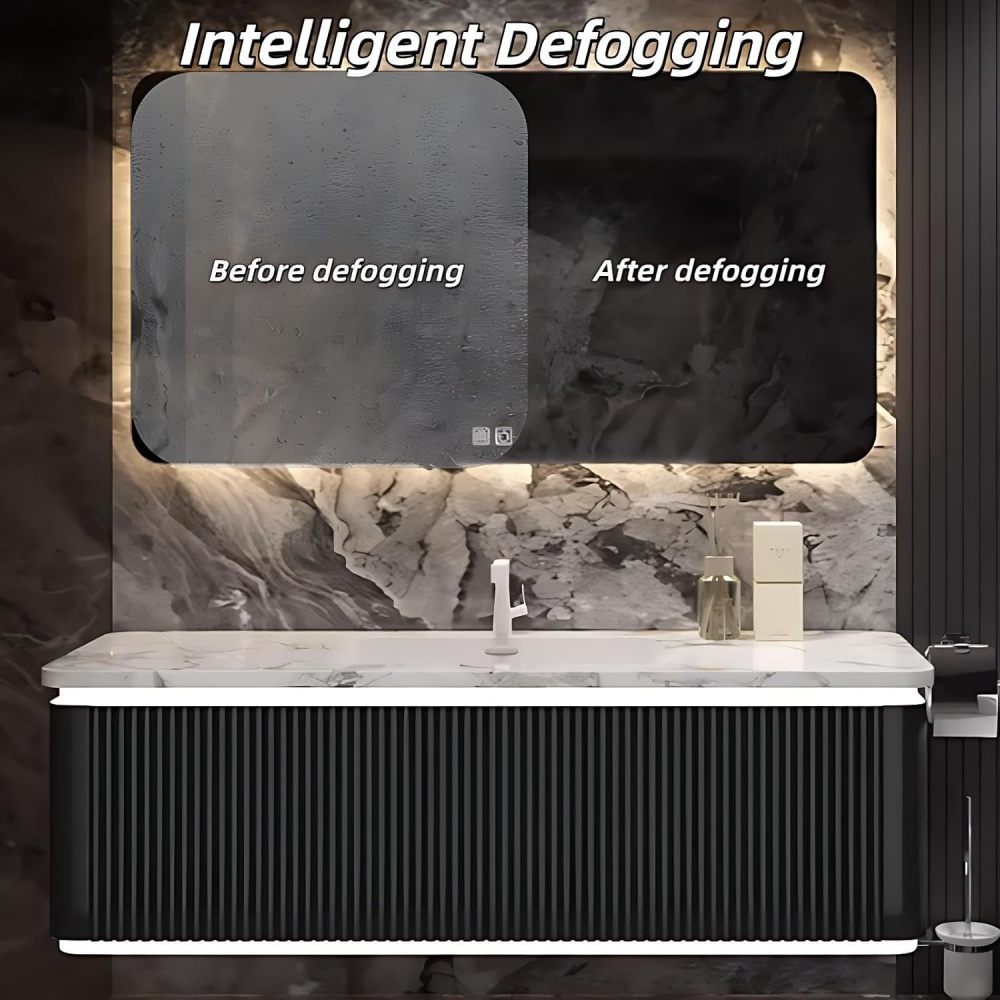 46 inch Bathroom Vanity with Sink - Wall-Mounted Bathroom Vanity with Defogging Mirror & Storage Drawers, Floating Design, Integrated Countertop, Smart Sensor Light, Fully Assembled, Gold