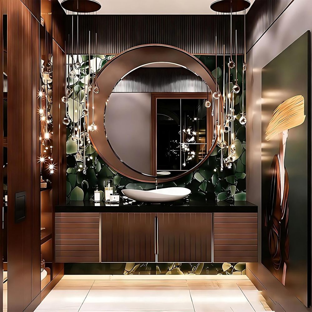 54IN Bathroom Vanity with Sink - Luxury Bathroom Vanity with Smart Defog Mirror, One-Touch Defog & Lighting, Modern Sink Cabinet with Storage Areas, No Assembly Required, Brown Mirror