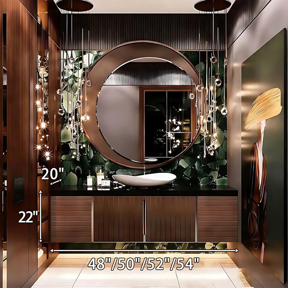 54IN Bathroom Vanity with Sink - Luxury Bathroom Vanity with Smart Defog Mirror, One-Touch Defog & Lighting, Modern Sink Cabinet with Storage Areas, No Assembly Required, Brown Mirror