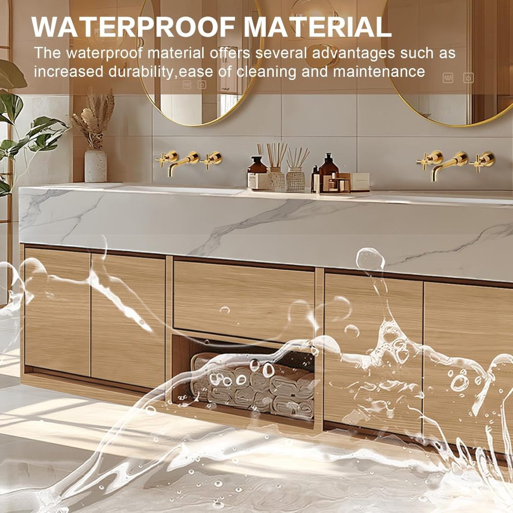 Bathroom Vanity - Modern Bathroom Vanity with Double Sinks Includes Log Style Surface & Symmetrical Cabinets|Log Country Style,Hidden Handle,LED Smart Defog Mirror(72IN)