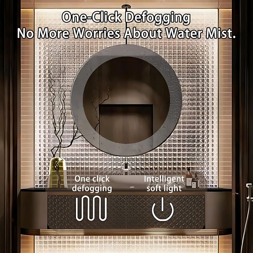 70IN Bathroom Vanity - Luxury Bathroom Vanity with Smart LED Defog Mirror, One-Touch Defog & Lighting, Floating Sink Cabinet with 2 Drawers, No Assembly Required, Brown Mirror