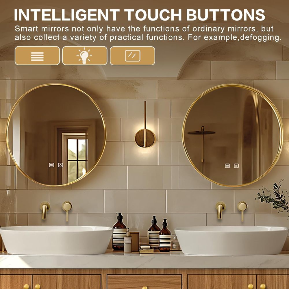 Bathroom Vanity - Modern Bathroom Vanity with Double Sinks Includes Solid Wood Cabinet & Round Mirror|American Country Style,Large Storage Space(80IN)