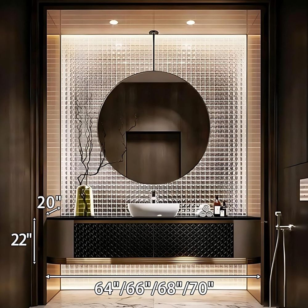 70IN Bathroom Vanity - Luxury Bathroom Vanity with Smart LED Defog Mirror, One-Touch Defog & Lighting, Floating Sink Cabinet with 2 Drawers, No Assembly Required, Brown Mirror