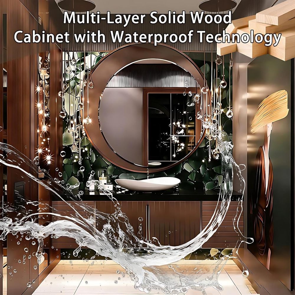 54IN Bathroom Vanity with Sink - Luxury Bathroom Vanity with Smart Defog Mirror, One-Touch Defog & Lighting, Modern Sink Cabinet with Storage Areas, No Assembly Required, Brown Mirror