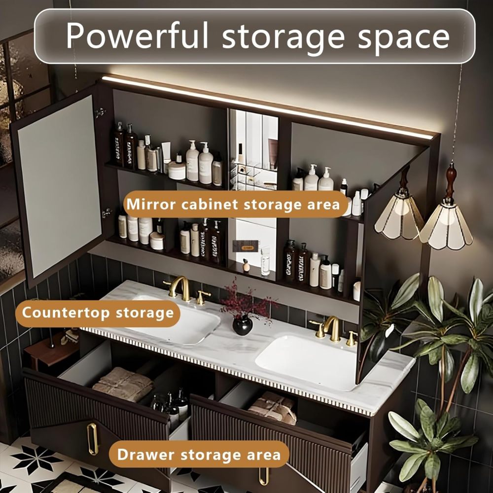 60IN Bathroom Vanity - Luxury Bathroom Vanity with Smart Defog Mirror & 2 Drawer, Modern Floating Sink with Seamless Sink, Complete Accessories, No Assembly Required