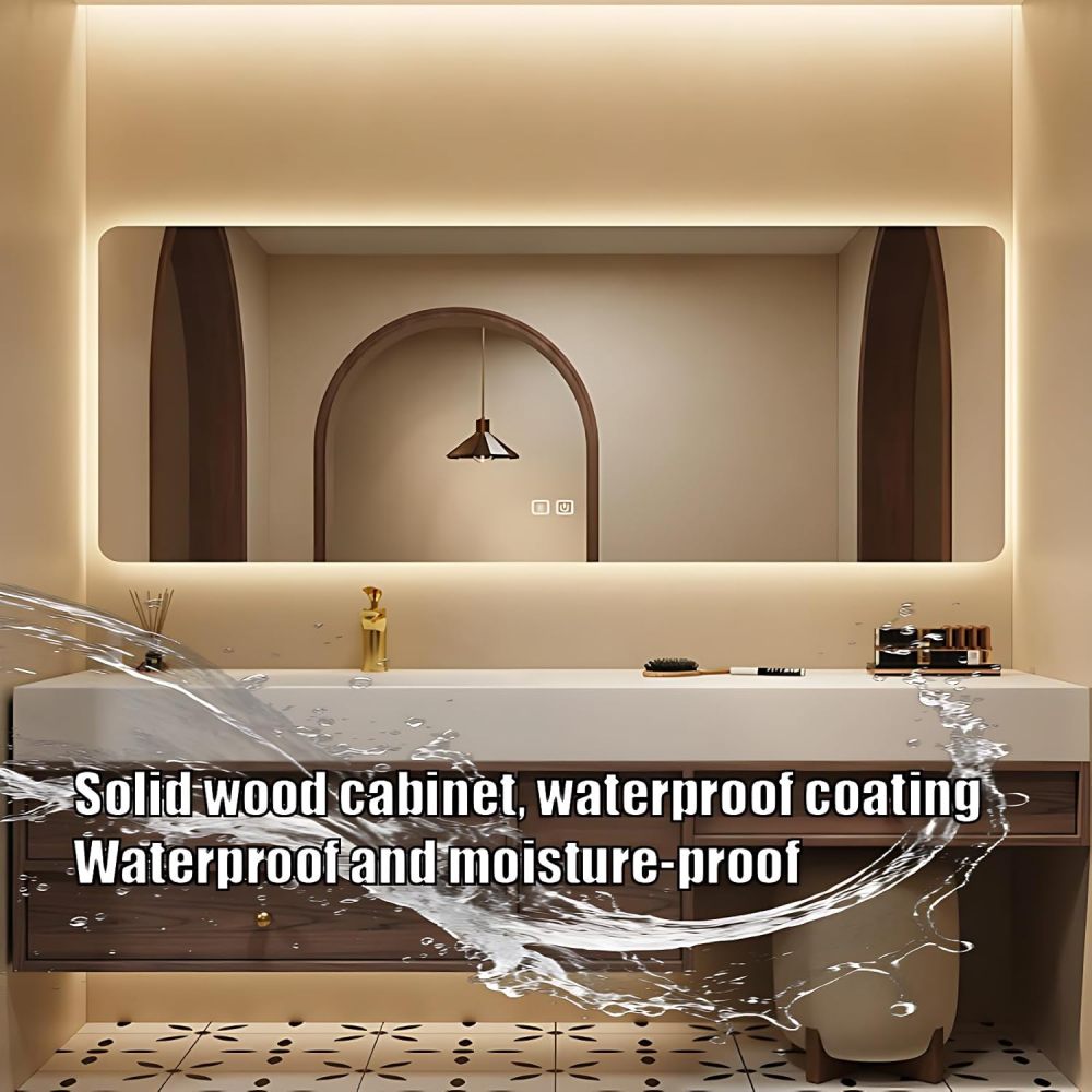 Bathroom Vanity with Sink - Wall Mounted Bathroom Vanity Includes Smart LED Defog Mirror Cabinet, One-Touch defog, LED Lighting Mirror, Solid Wood Cabinet with Sink (White, 60IN)