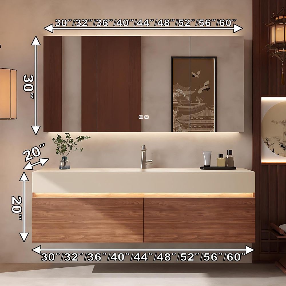 44 inch Bathroom Vanity with Sink - Bathroom Sink Cabinet with Anti-Fog Mirror, Waterproof Finish, Soft-Close Drawers, One-Piece Seamless Basin, Sensor Light, Fully Assembled