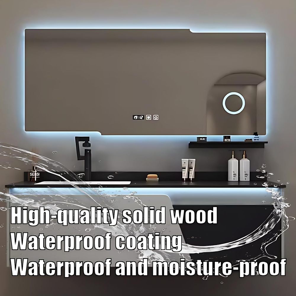 Modern Wall Mounted Bathroom Vanity Set with Sink – Floating Bathroom Vanity Cabinet with LED Anti-Fog Mirror, Sensor Light, 2 Drawers, Cabinet with Sink (32IN)