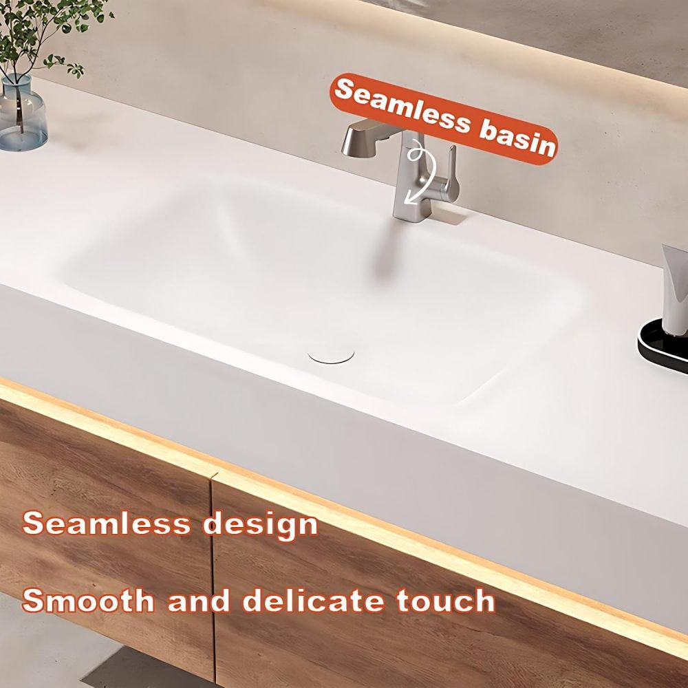 44 inch Bathroom Vanity with Sink - Bathroom Sink Cabinet with Anti-Fog Mirror, Waterproof Finish, Soft-Close Drawers, One-Piece Seamless Basin, Sensor Light, Fully Assembled
