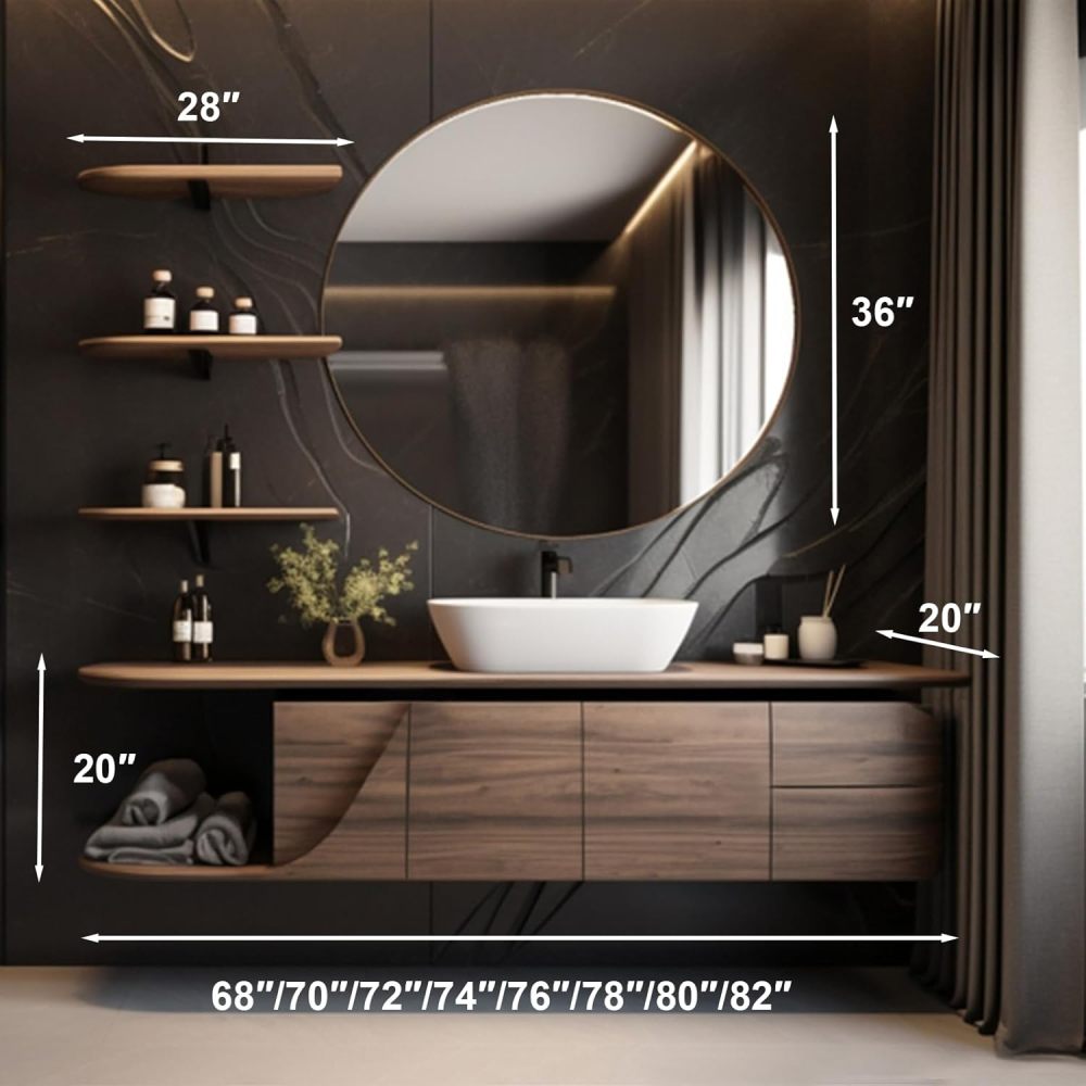 Bathroom Vanity with Sink - Floating Bathroom Vanity with Smart Anti Fog Mirror, Elegant Sink Cabinet with Multifunctional Storage, Complete Accessories (74IN,Sintered Stone)