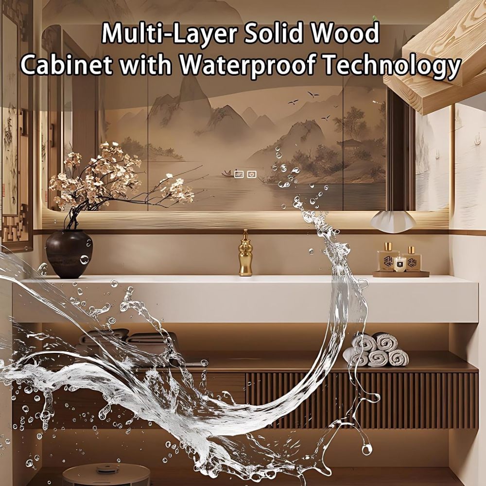 36IN Bathroom Vanity - Solid Wood Bathroom Vanity with Smart Defog Mirror, Floating Sink Cabinet with 2 Large Capacity Drawers, Complete Accessories, No Assembly Required, Mirror Cabinet