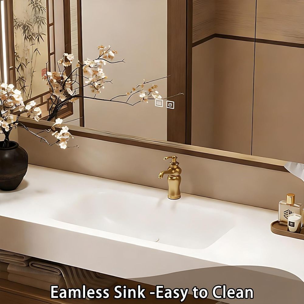 36IN Bathroom Vanity - Solid Wood Bathroom Vanity with Smart Defog Mirror, Floating Sink Cabinet with 2 Large Capacity Drawers, Complete Accessories, No Assembly Required, Mirror Cabinet