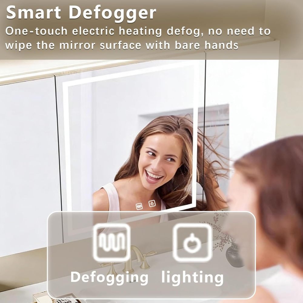 82IN Bathroom Vanity - Floating Bathroom Vanity with Smart Defog Mirror, Solid Wood Sink with Seamless Sink & Multiple Storage Areas, Complete Accessories, No Assembly Required
