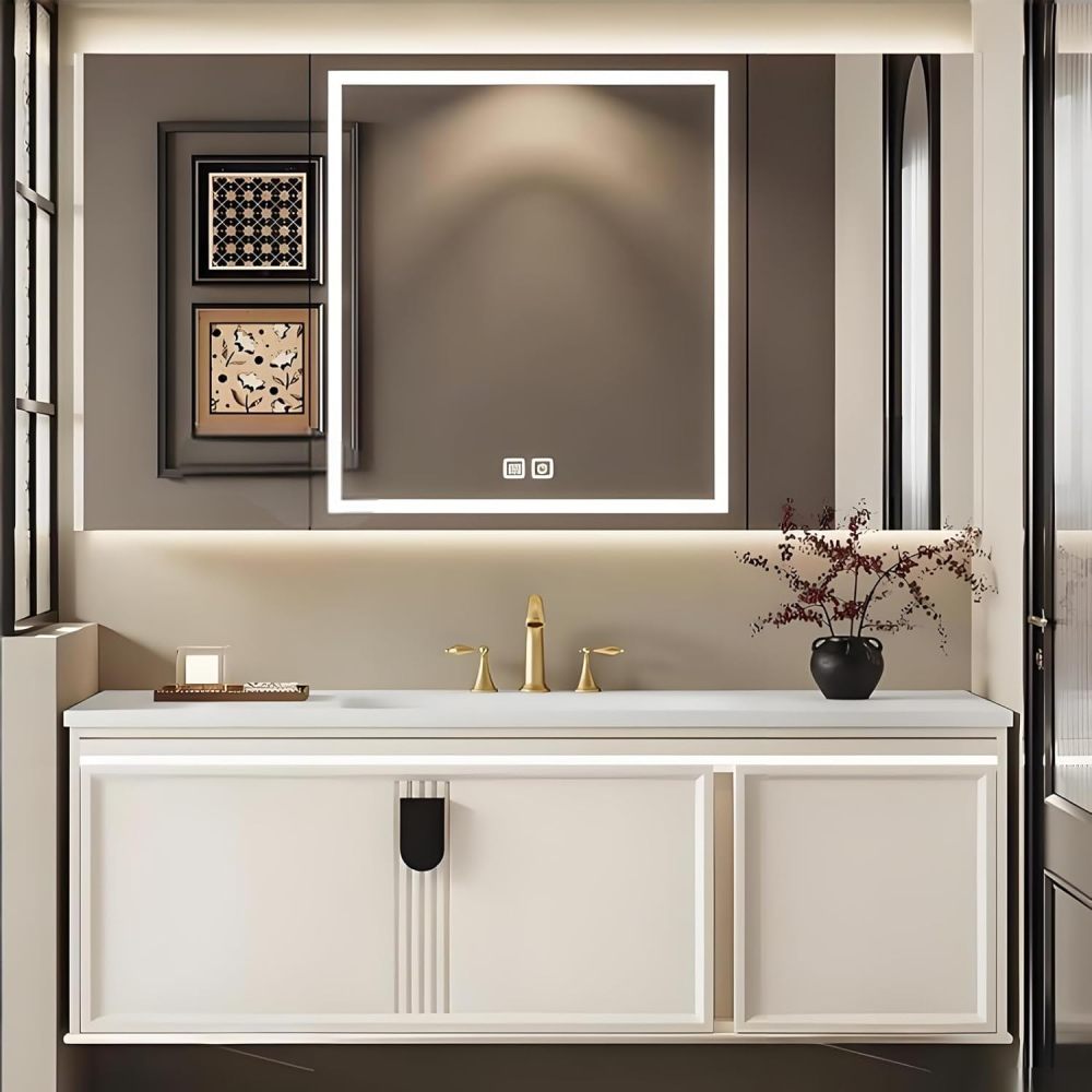 82IN Bathroom Vanity - Floating Bathroom Vanity with Smart Defog Mirror, Solid Wood Sink with Seamless Sink & Multiple Storage Areas, Complete Accessories, No Assembly Required