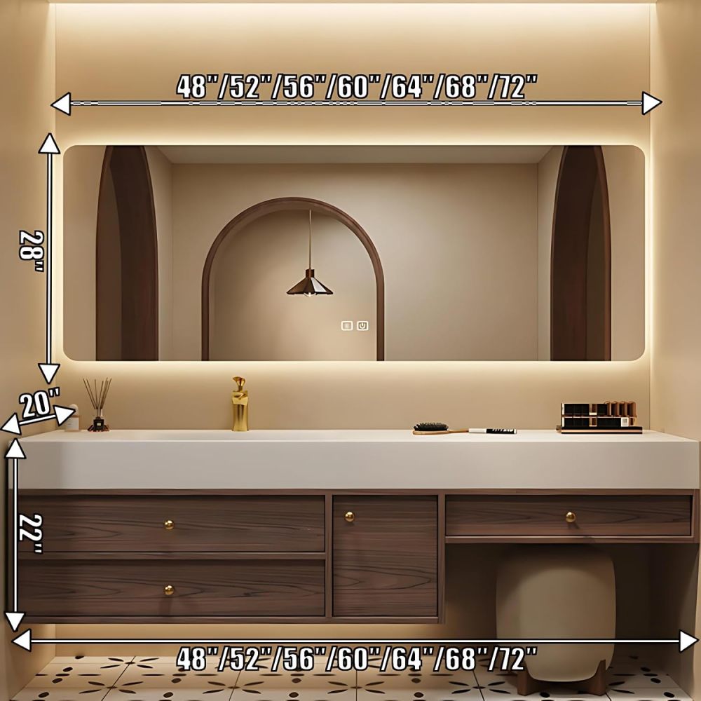 Bathroom Vanity with Sink - Wall Mounted Bathroom Vanity Includes Smart LED Defog Mirror Cabinet, One-Touch defog, LED Lighting Mirror, Solid Wood Cabinet with Sink (White, 60IN)
