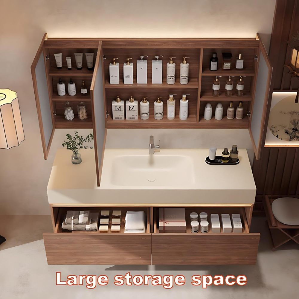 44 inch Bathroom Vanity with Sink - Bathroom Sink Cabinet with Anti-Fog Mirror, Waterproof Finish, Soft-Close Drawers, One-Piece Seamless Basin, Sensor Light, Fully Assembled