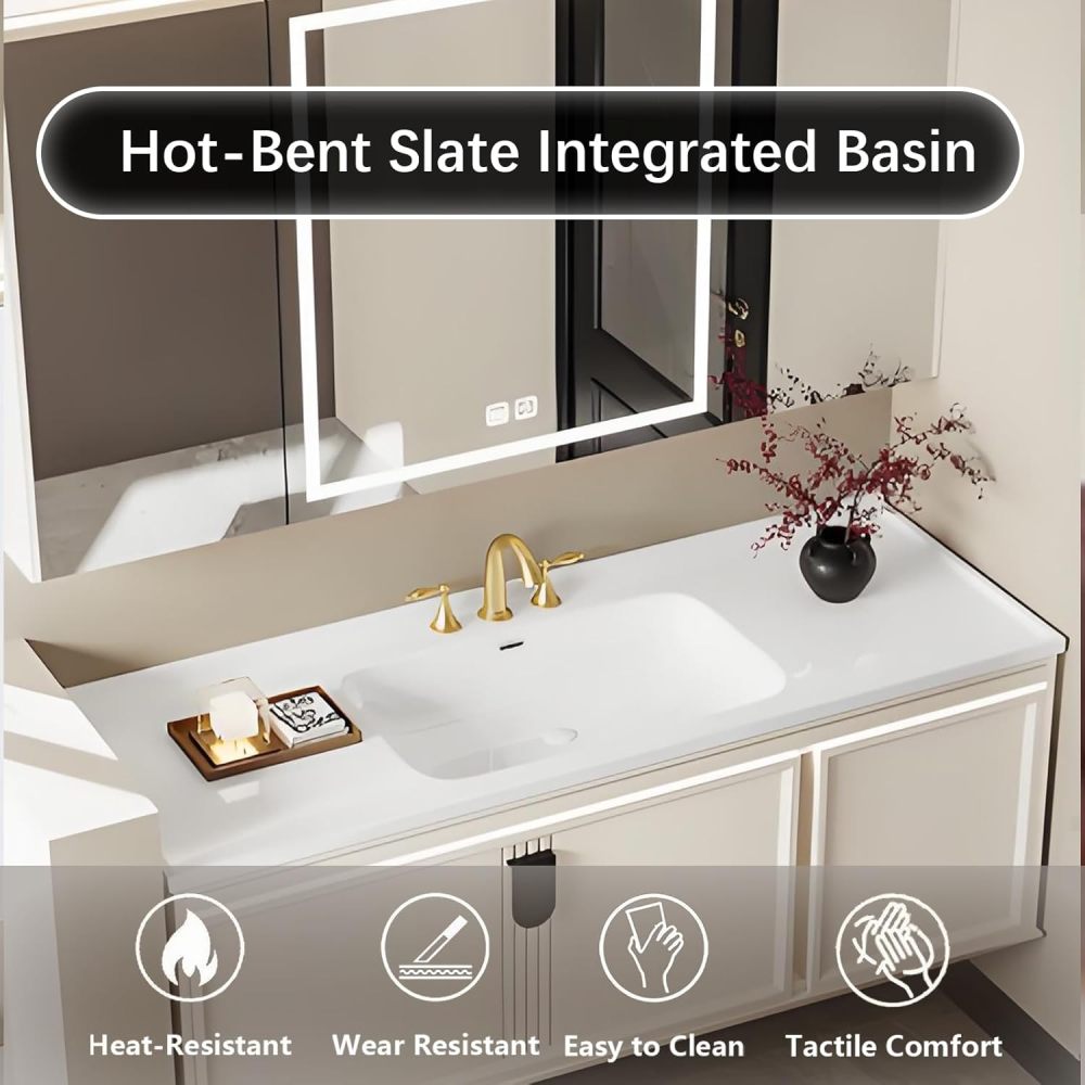 82IN Bathroom Vanity - Floating Bathroom Vanity with Smart Defog Mirror, Solid Wood Sink with Seamless Sink & Multiple Storage Areas, Complete Accessories, No Assembly Required
