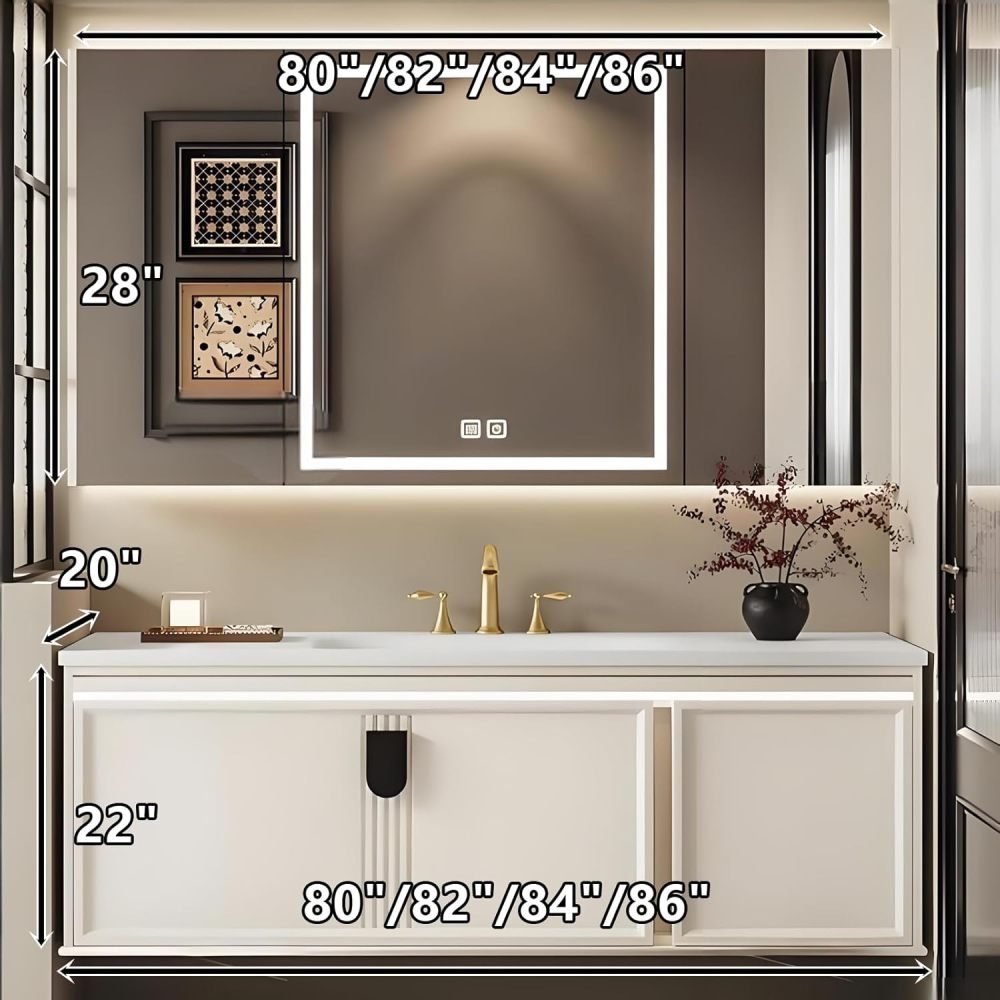 82IN Bathroom Vanity - Floating Bathroom Vanity with Smart Defog Mirror, Solid Wood Sink with Seamless Sink & Multiple Storage Areas, Complete Accessories, No Assembly Required