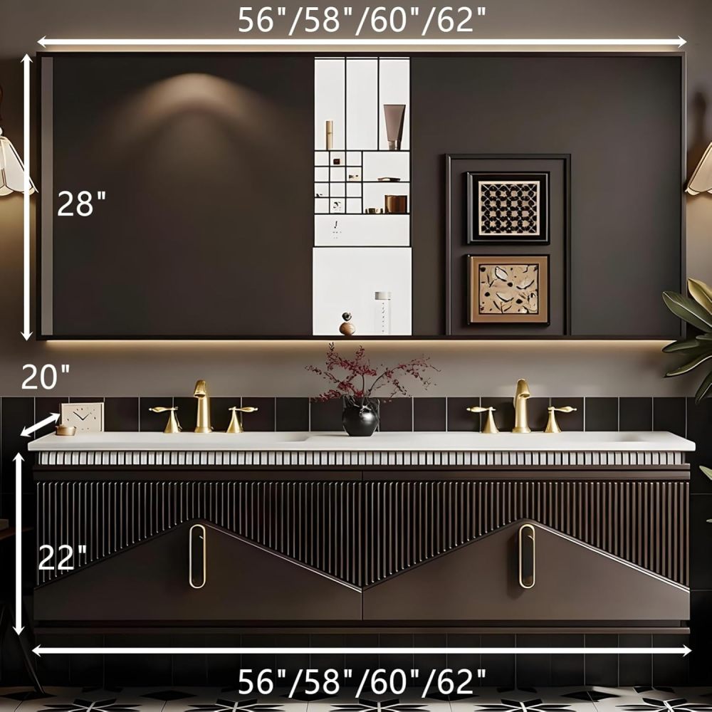 60IN Bathroom Vanity - Luxury Bathroom Vanity with Smart Defog Mirror & 2 Drawer, Modern Floating Sink with Seamless Sink, Complete Accessories, No Assembly Required