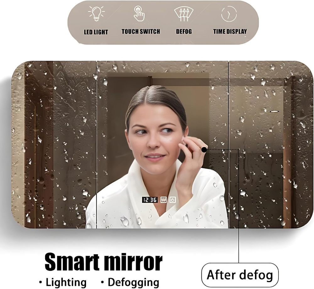 Bathroom Vanity with Sink - Wall Mounted Bathroom Vanity Includes Smart LED Defog Mirror Cabinet, One-Touch defog, LED Lighting Mirror, Solid Wood Cabinet with Sink (White, 60IN)