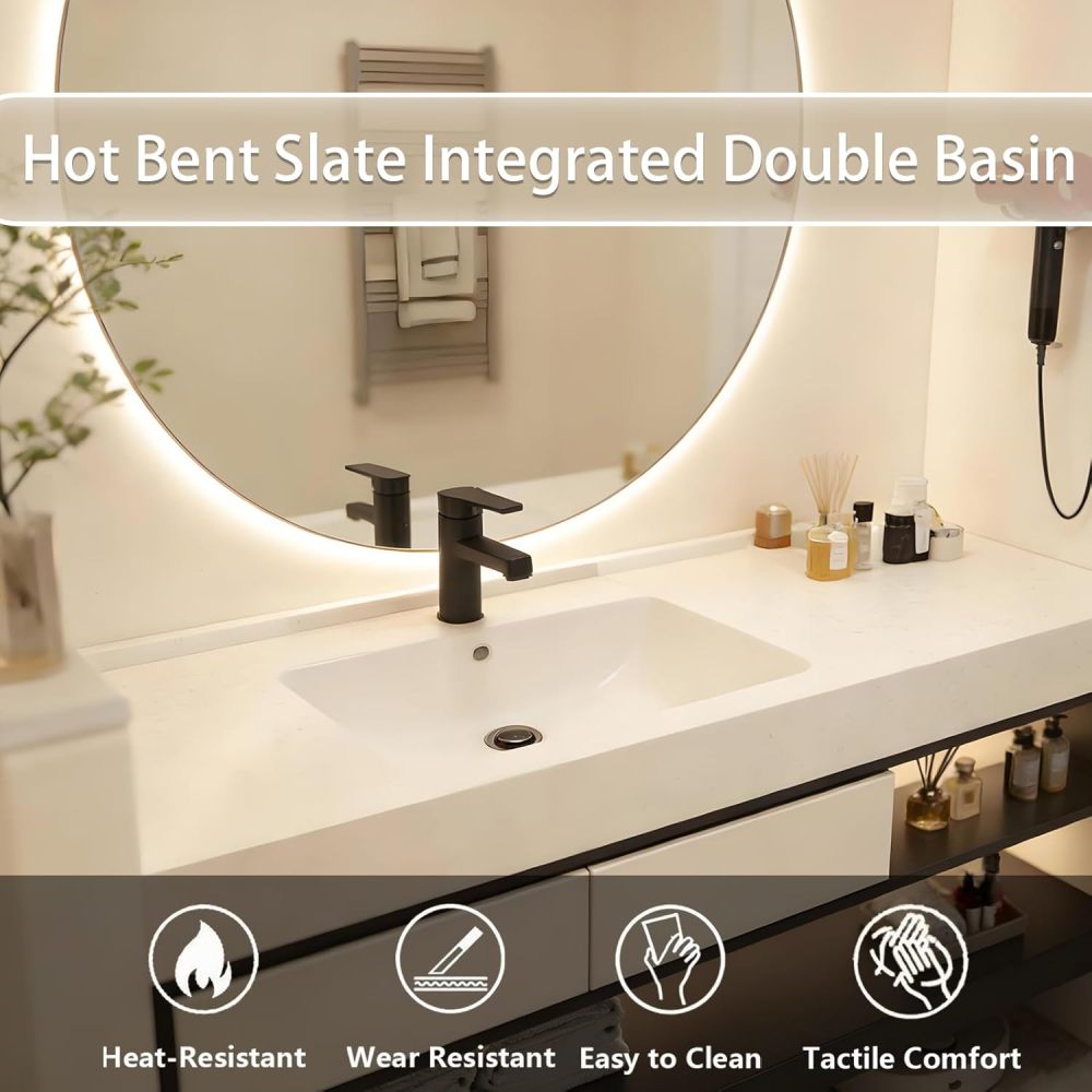 74IN Bathroom Vanity - Modern Bathroom Vanity with Seamless Sink & Smart Defog Mirror, Floating Sink Cabinet with Drawer & Open Storage Area, No Assembly Required