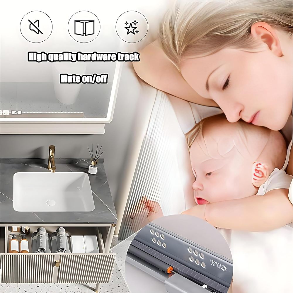 Bathroom Vanity with Sink - Wall Mounted Bathroom Vanity Includes Smart LED Defog Mirror Cabinet, One-Touch defog, LED Lighting Mirror, Solid Wood Cabinet with Sink (White, 60IN)