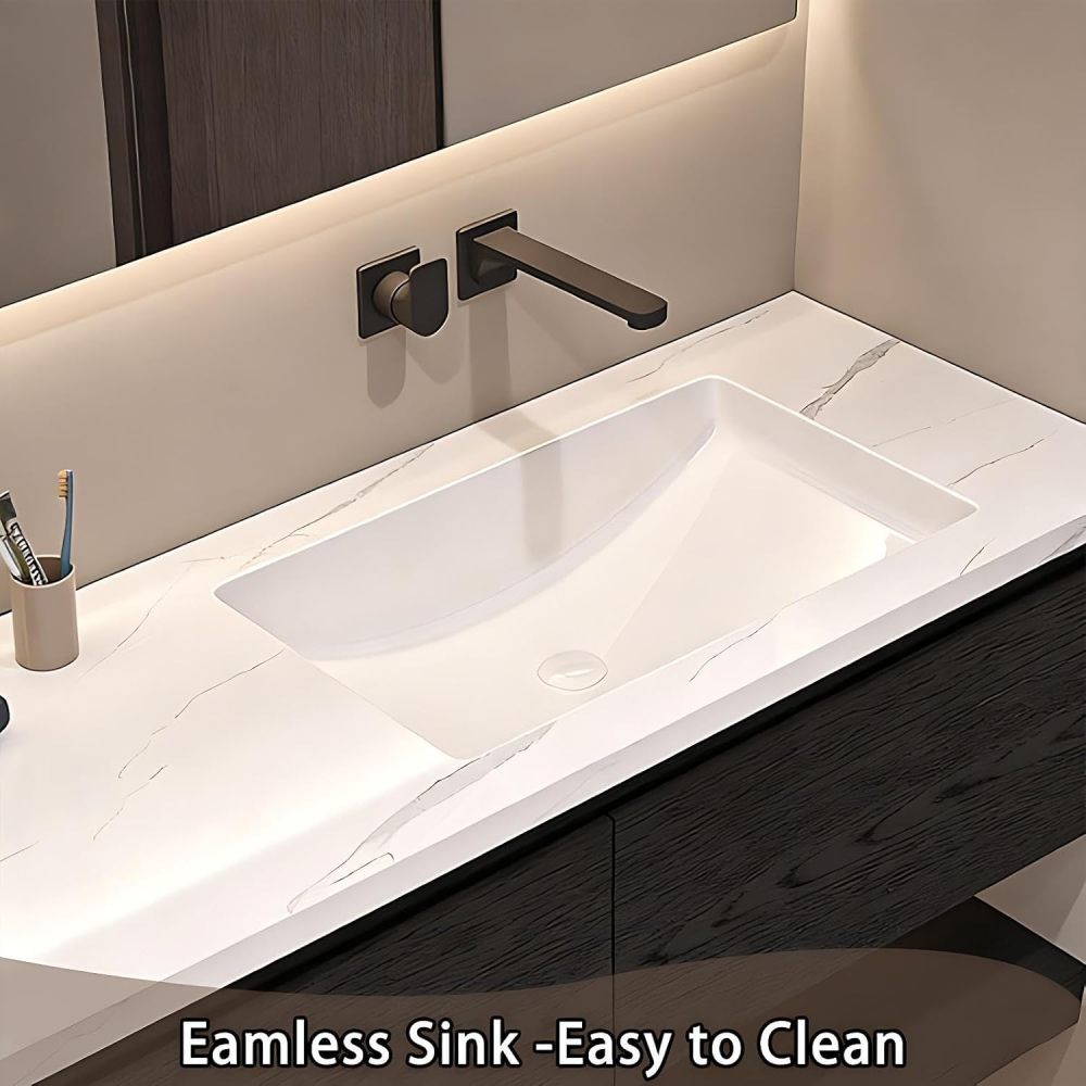 90IN Double Sink Bathroom Vanity - Solid Wood Bathroom Vanity with Smart Defog Mirror, One-Touch Defog & Lighting, Floating Sink Cabinet with Multiple Storage Areas, No Assembly Required