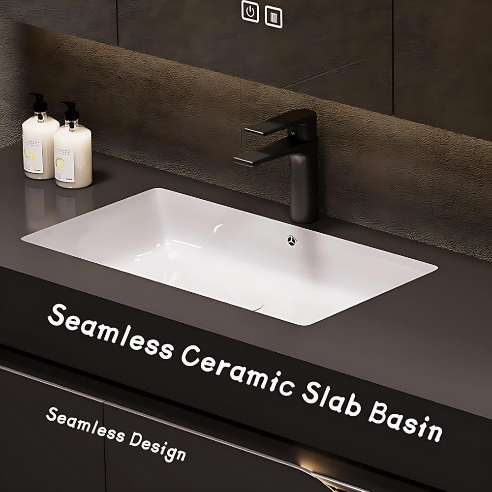 Modern Luxury Bathroom Vanity - with Sink and Anti-Fog Mirror | Modern Bathroom Vanity Cabinet | with Seamless Basin | Separate Vanity Area | Smart Sensor Lighting(Round Mirror,60 in)