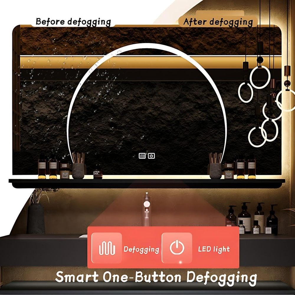 Modern Luxury Bathroom Vanity - with Sink and Anti-Fog Mirror | Sculpted Texture Cabinet | Seamless Stone Sink | Soft Close Drawers Hardware | Solid Wood(SMART Mirror-A,32 in)