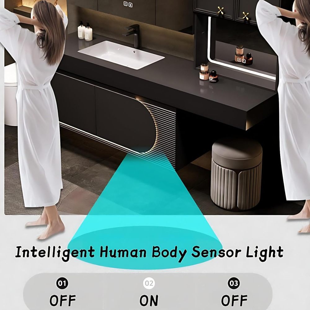 Modern Luxury Bathroom Vanity - with Sink and Anti-Fog Mirror | Modern Bathroom Vanity Cabinet | with Seamless Basin | Separate Vanity Area | Smart Sensor Lighting(Round Mirror,60 in)